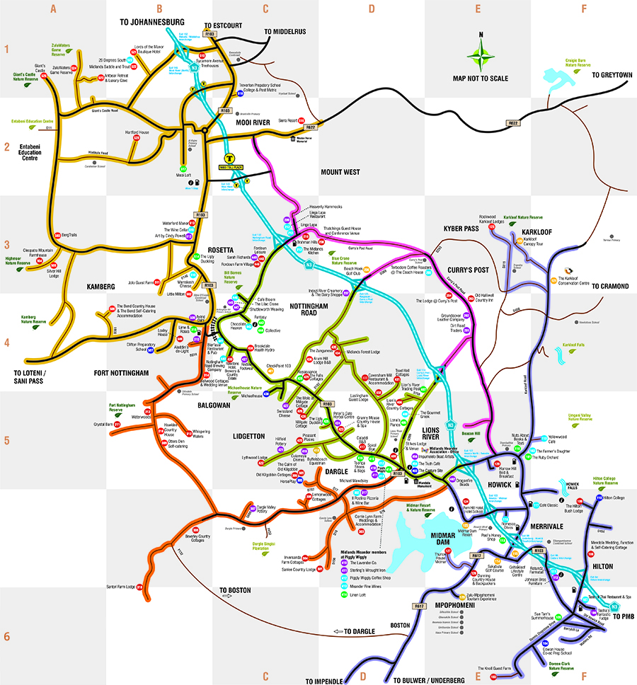 Midlands Meander Map Map of Midlands Meander